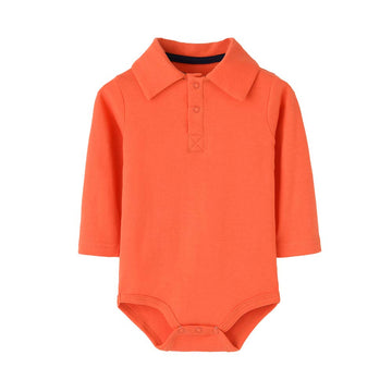 Teach Leanbh Infant Baby Polo Bodysuit Cotton Long Sleeve Pure Color Shirt 3-24 Months (12 Months, Orange)