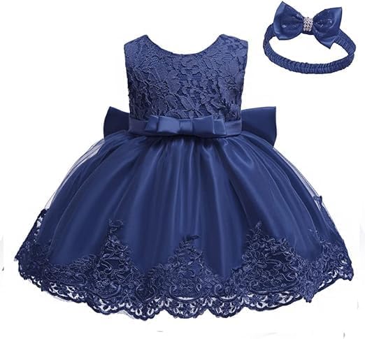 Tuiji Formal Prom Pageant Wedding Girls Dresses A-Line Knee Length Tutu Ruffle Dress Princess Party Infant Baby Dress 6M Navy Bl