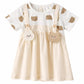 Bold N Elegant Cotton Half Sleeve Teddy Bear Patch Tunic Pinafore Pinny Midi Dress Frock For Infant Toddler Baby Girls (In, Age,