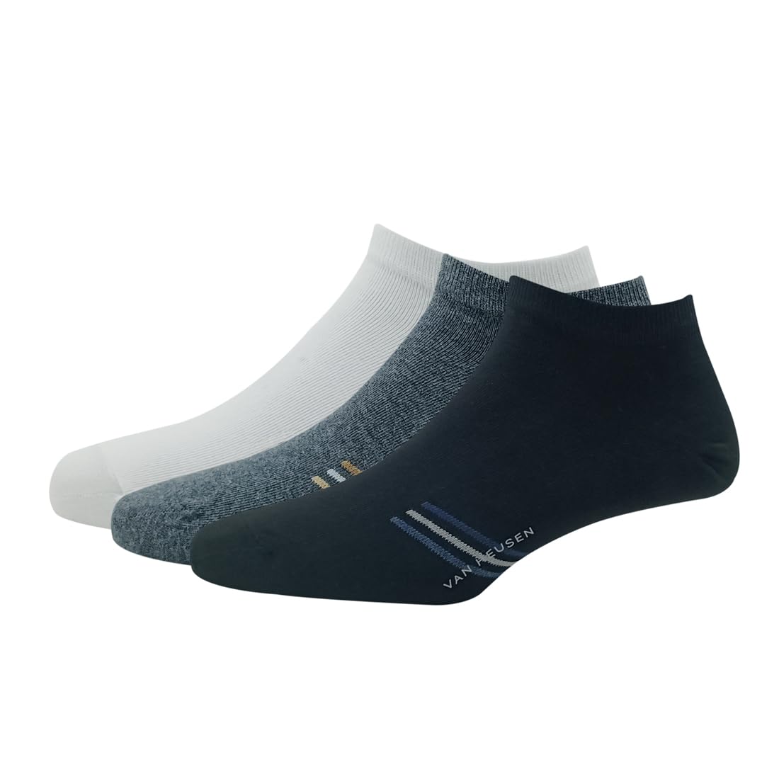 Van Heusen MenS Cotton Ankle Length Socks (Pack Of 3) White, Anthra Melange, Black
