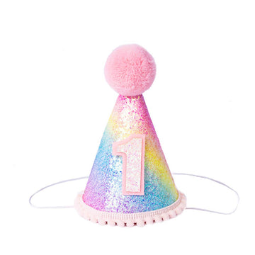 Baby Princess Tiara Crown, Glitter Baby Girls Kids First Birthday Hat Sparkle Sequined Party Supplies Number 1 Headband Little P