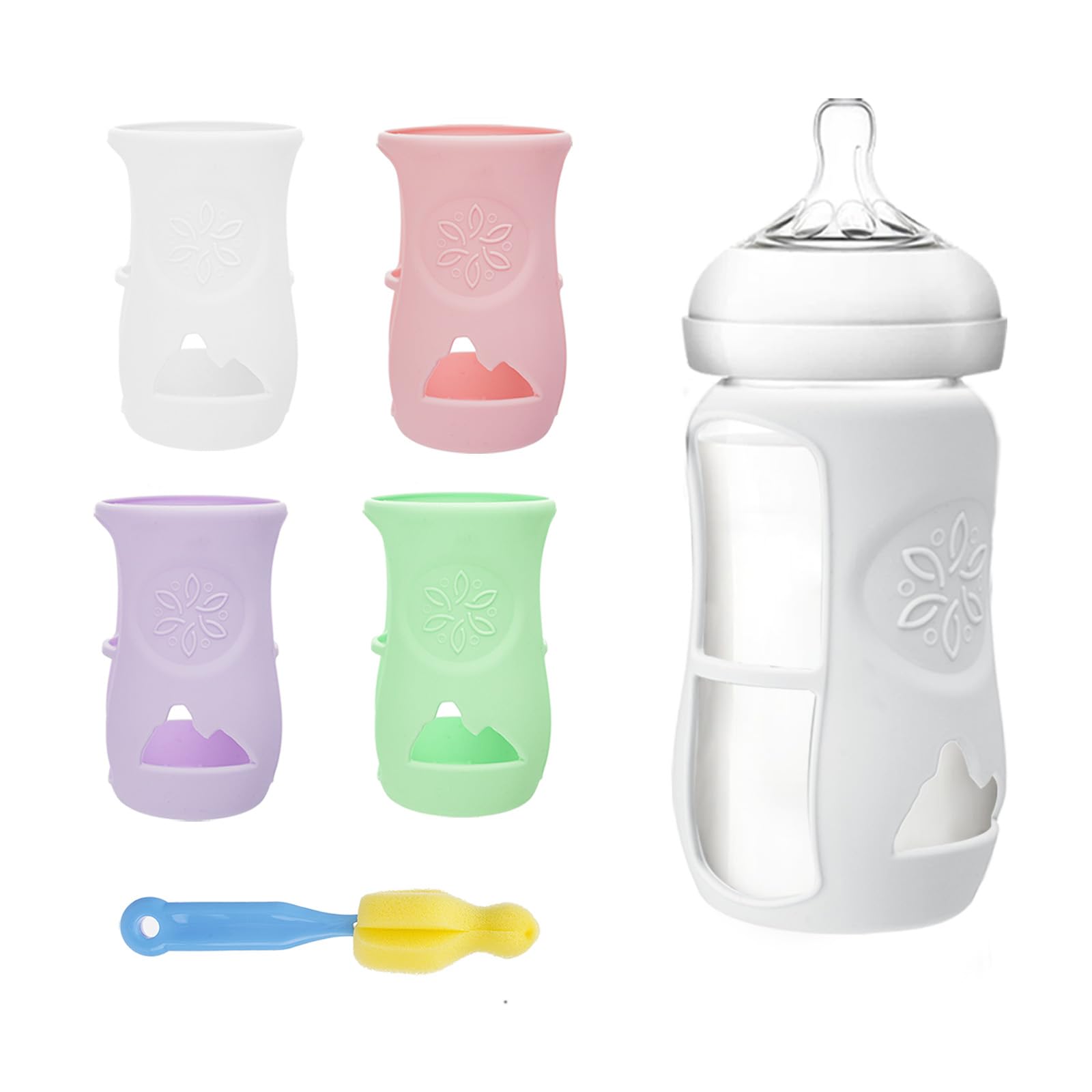 4 Pack Silicone Sleeves for Philips Avent Glass Baby Bottle,Anti Breakage Bottle Cover with Brush for Avent Natural Bottles 8 Oz