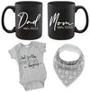 Pregnancy Gift Est 2023 - New Mommy And Daddy Est 2023 11 Oz Black Mug Set With 'And So The Adventure Begin' Romper (0-3 Month