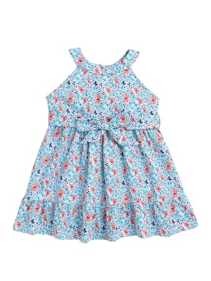 The Magic Wand Sleeveless Casual Dress For Baby Kids Girls Cotton Floral Printed Dress Orange, 56 Years
