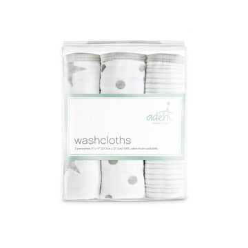 Aden + Anais Essentials Washcloth Set, Super Soft 100% Cotton Muslin, 3-Pack, Dusty Gray Stars