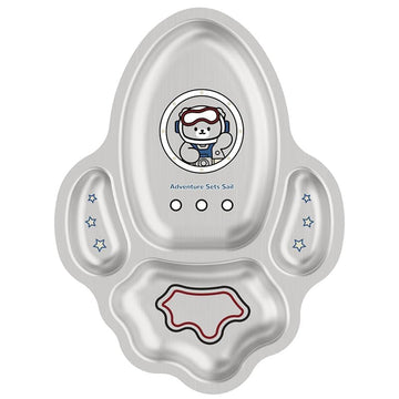 Happy Hues Stainless Steel Divided Meal Plate Tray3 Compartments Dinner Dish For Baby (Rocket)