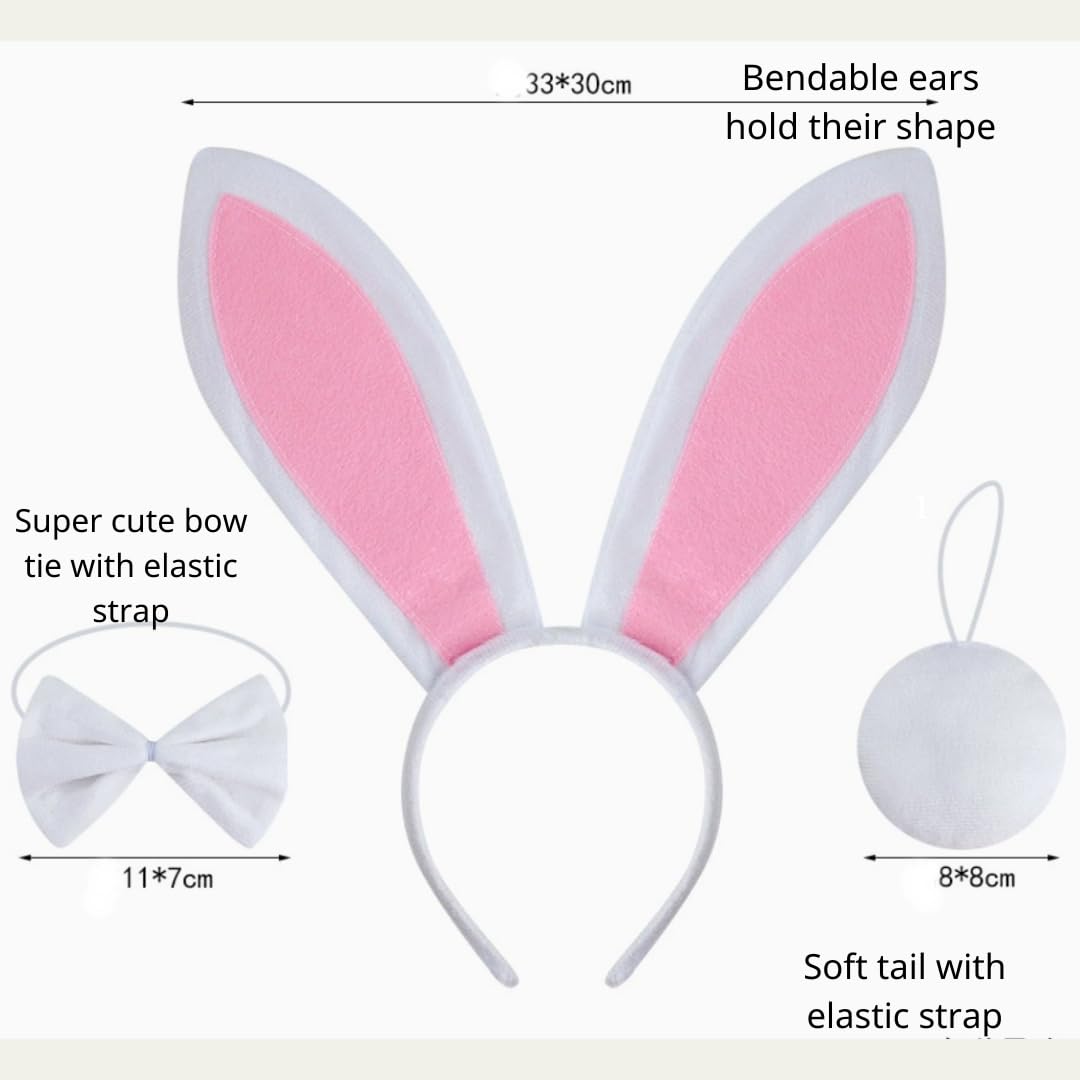 Kirei Sui Kids Bunny Rabbit Ears Headband & Tutu Costume 4 Pieces Dress Up Set White