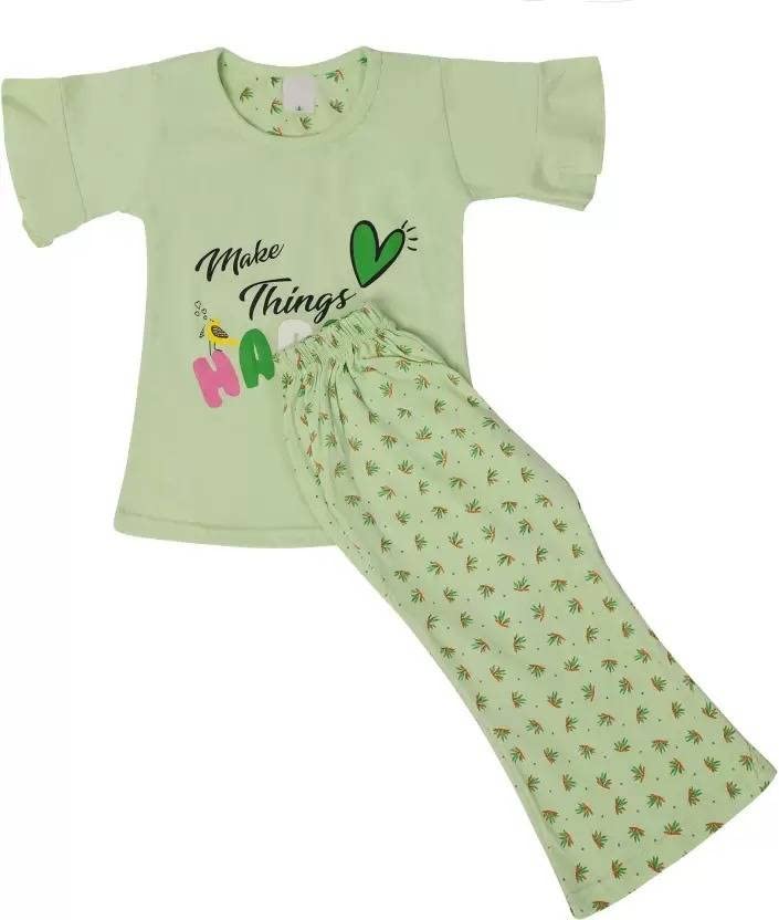 Kushi Lifestyle Baby Girls Printed Cotton Blend Kids Nightwear (Green Pack of 1)