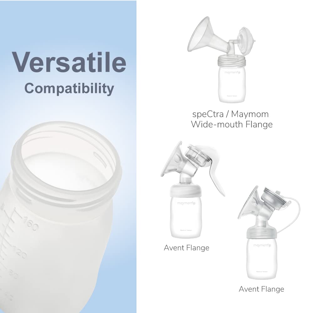Maymom Wide Neck Breastmilk Collection N Storage Bottle 5.4 Oz; Re-Markable Sureseal Disc. Compatible With Spectra S2 Spectra S1
