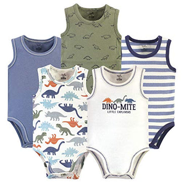 Touched By Nature Unisex Baby Organic Cotton Bodysuits, Bold Dinosaurs, 3-6 Months