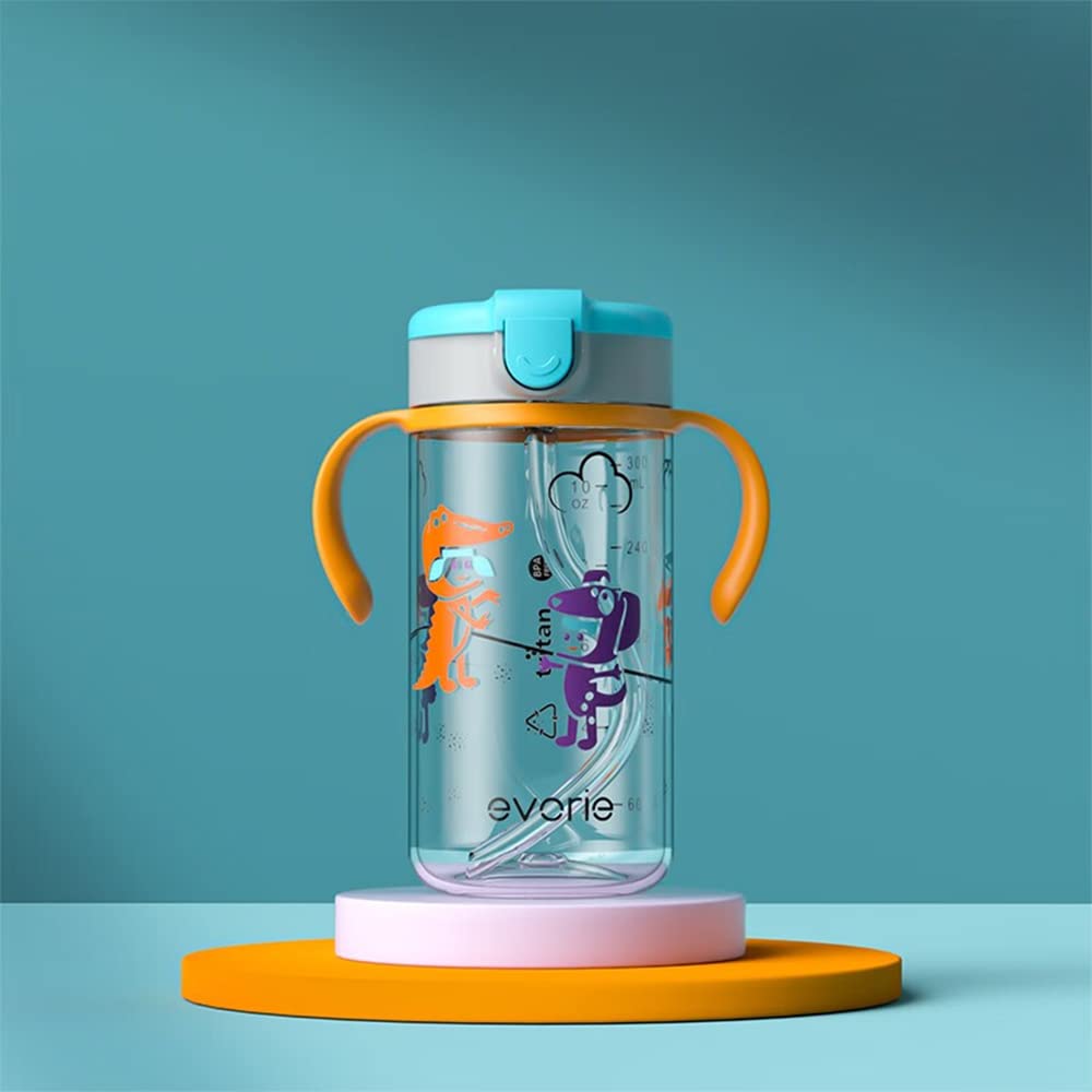 Evorie Tritan Toddler Sippy Cup With Silicone Straw, Spill-Proof Straw Water Bottle For Kids 1-2 Years Old, 10 Oz, Removable Han