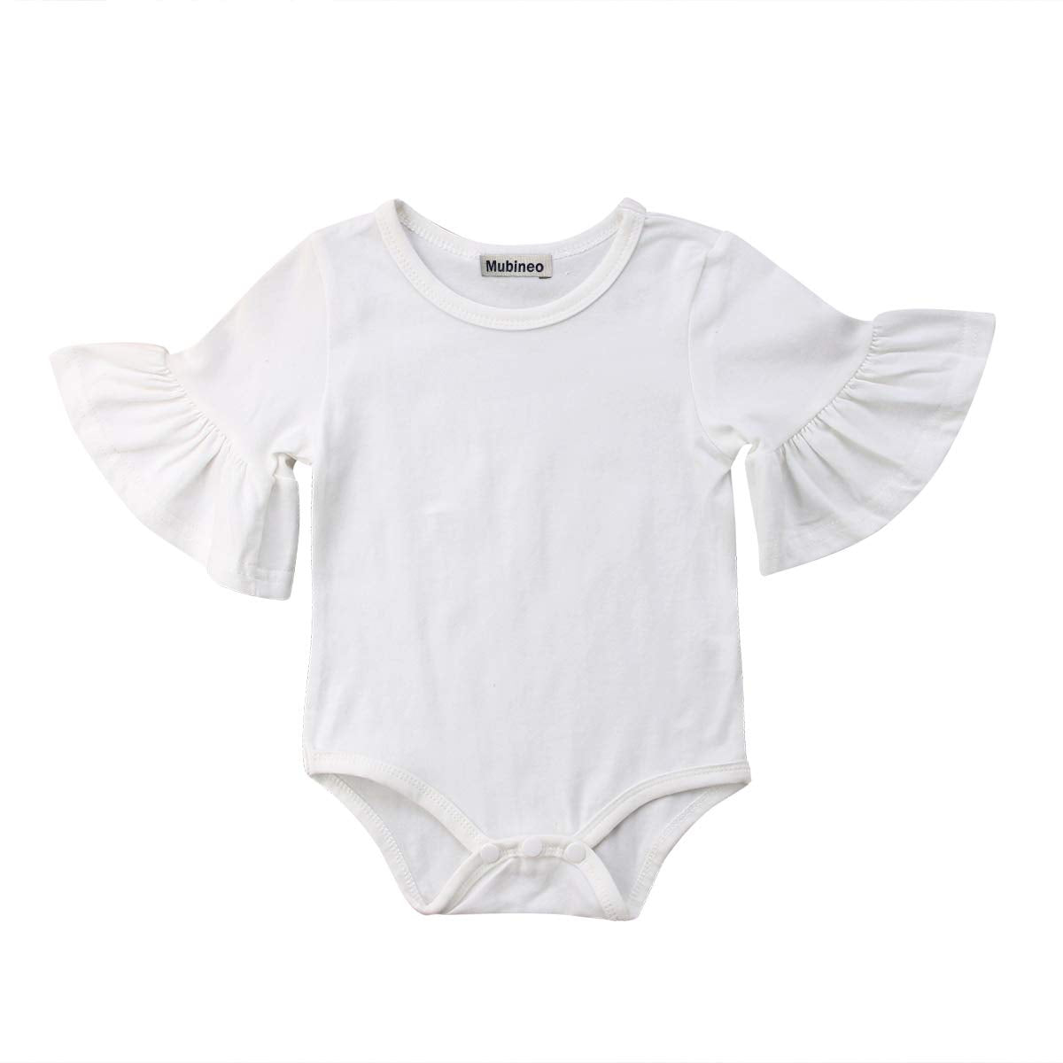 Mubineo Infant Baby Girl Basic Bell Short Sleeve Cotton Romper Bodysuit Tops Clothes (White, 3-9 Months)