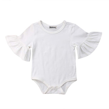 Mubineo Infant Baby Girl Basic Bell Short Sleeve Cotton Romper Bodysuit Tops Clothes (White, 3-9 Months)