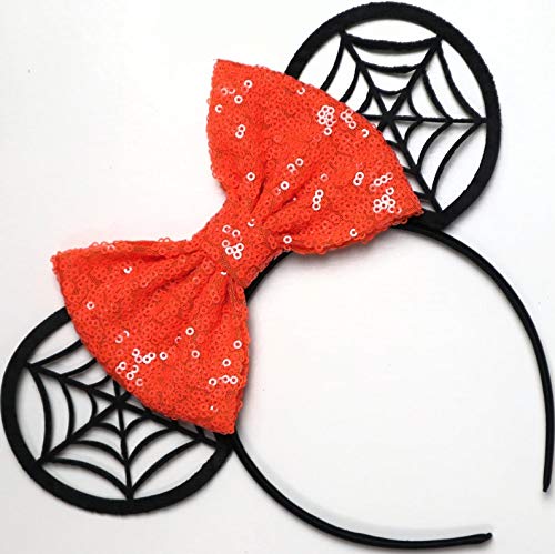 Clgift Rainbow Sparkle Sequin Mouse Ears: Classic Red Minnie, Orange Mickey For Halloween (Orange Black Web)