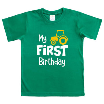 First Birthday Boy Outfit My 1St Tractor Shirt Construction One Year Old Gifts (Green, 12 Months)