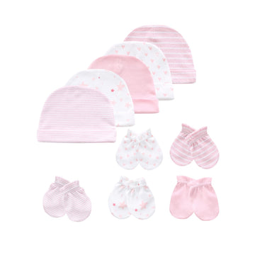 Mamimaka Baby Hat And Mittens Set - Newborn Baby Hats Caps For Boys And Girls, 0-6 Months, 100% Cotton