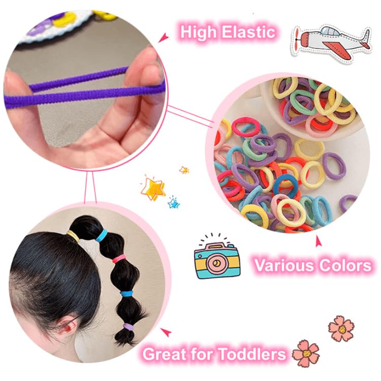 Tesvyns 300Pcs Baby Hair Ties Cotton Toddler Hair Ties For Girls And Kids, Kids Seamless Hair Bands Ponytail Holders(Multiple Co