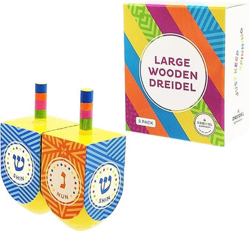 The Dreidel Company Let 'S Play Dreidel The Hanukkah Game 2 Multi Colored Extra Large Hand Painted Wood Dreidels (Style 2, Pack