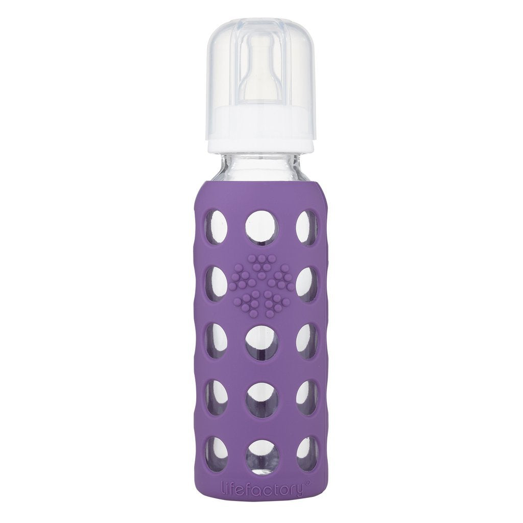 Lifefactory 9Oz Glass Baby Bottle 2Pk Bundle With 2 Stage 3 Nipples (Grape/Raspberry)