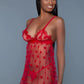 Plus Size Valentine Mesh Babydoll Set Red 2X