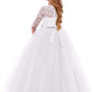 Flower Girls Dresses Vintage Lace Princess Long Dress Kids 3/4 Sleeve Wedding Pageant Tulle Bridesmaid Dress Christening Baptism