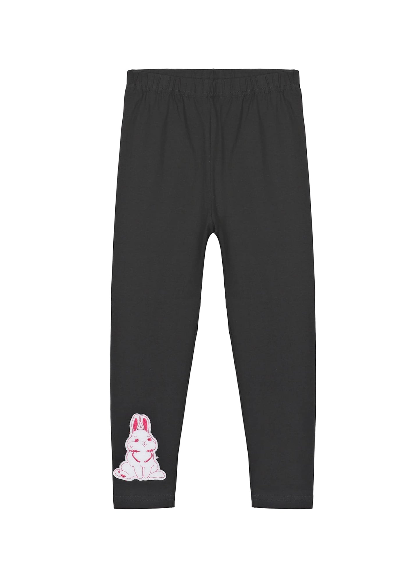 KiddoPanti Girls Bunny Applique Legging, Black Bunny, 1214Y