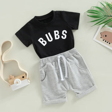Toddler Baby Boy Clothes Letter Short Sleeve T Shirt Top Boys Shorts With Pocket Cute Summer Outfit 2Pcs Set (A-Black,6-12 Month