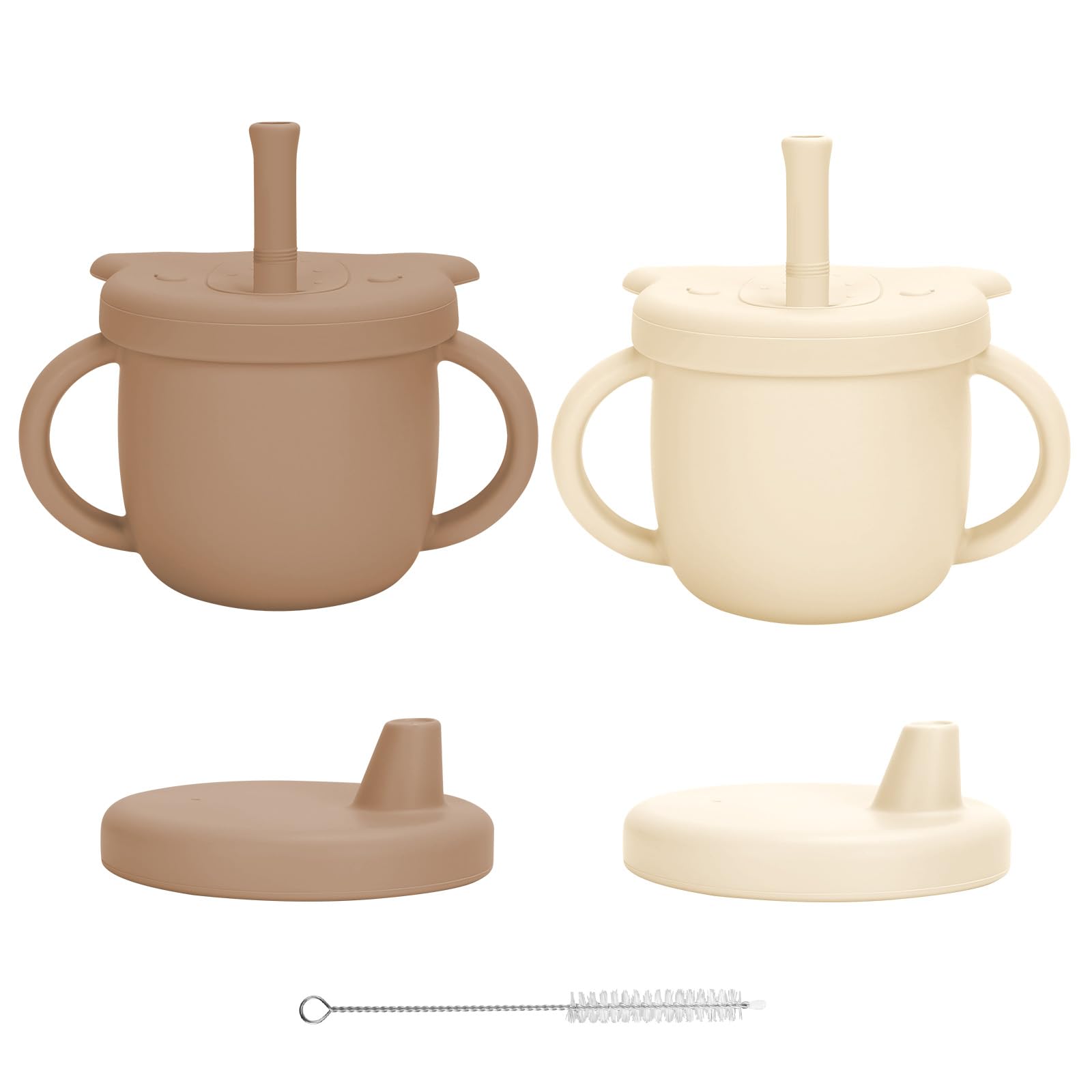 EsOfficce Silicone Baby Sippy Cups, 8.54 Oz 3 Stages Training Cup, Silicone Straw Cup for Infants Toddlers 6-12 Month and Kids 1