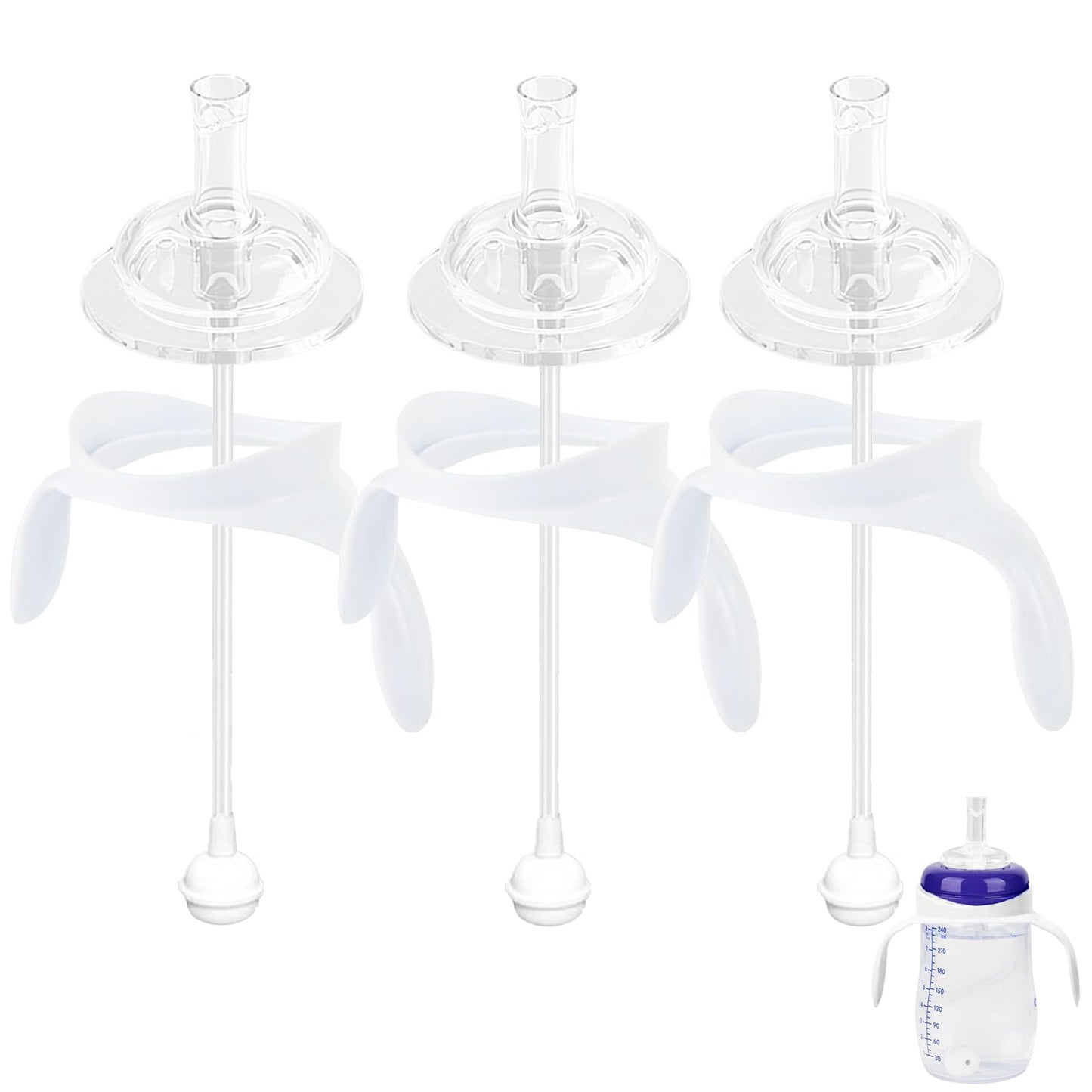 Giftophilia Straw Sippy Cup Conversion Kit for Lansinoh Baby Bottles, Soft Top and Weighted Straw Transition Kit with Handles, S
