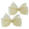 Ivory 3.3 Inches Lace Bow with Pearls for Little Girls 1.97 Inches Alligator Clip