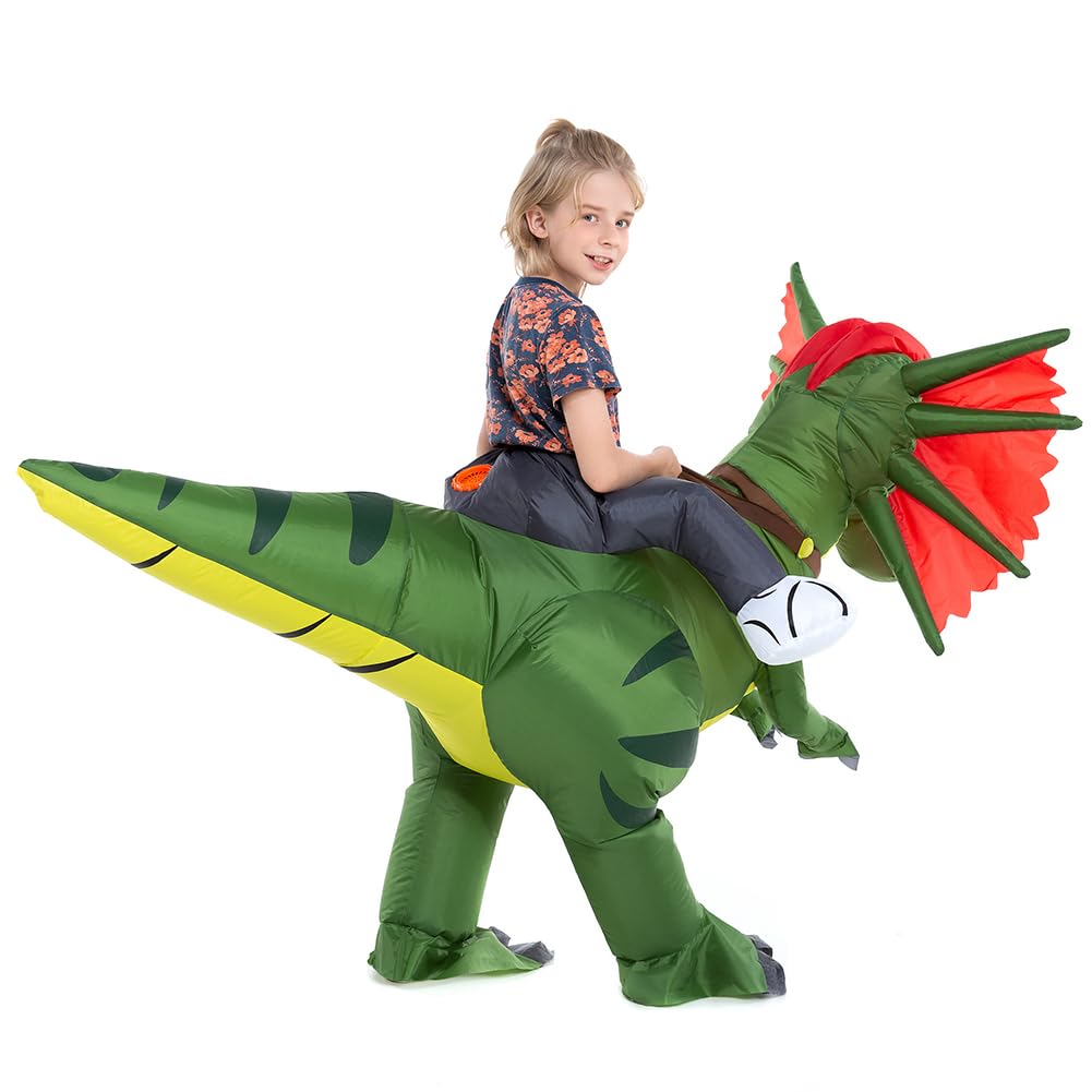 Hsctek Inflatable Dinosaur Costume Kids Boys Girls, Inflatable Blow Up Riding Dilophosaurus Costume Child, Ride On Halloween Cos