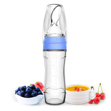 Matyz Silicone Baby Food Dispensing Spoon (Blue, 4Oz / 120Ml) Squeeze Feeder With Spoon - Spoon Bottle For Baby - Baby Spoon Fee