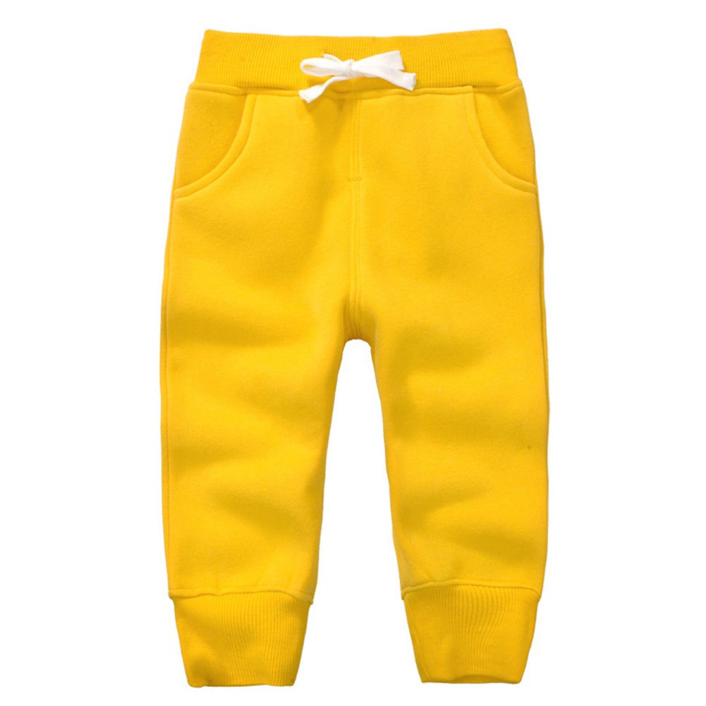 CuteOn Unisex Toddler Jogger Pants Kids Cotton Elastic Waist Winter Baby Sweatpants Pants 3Years Yellow