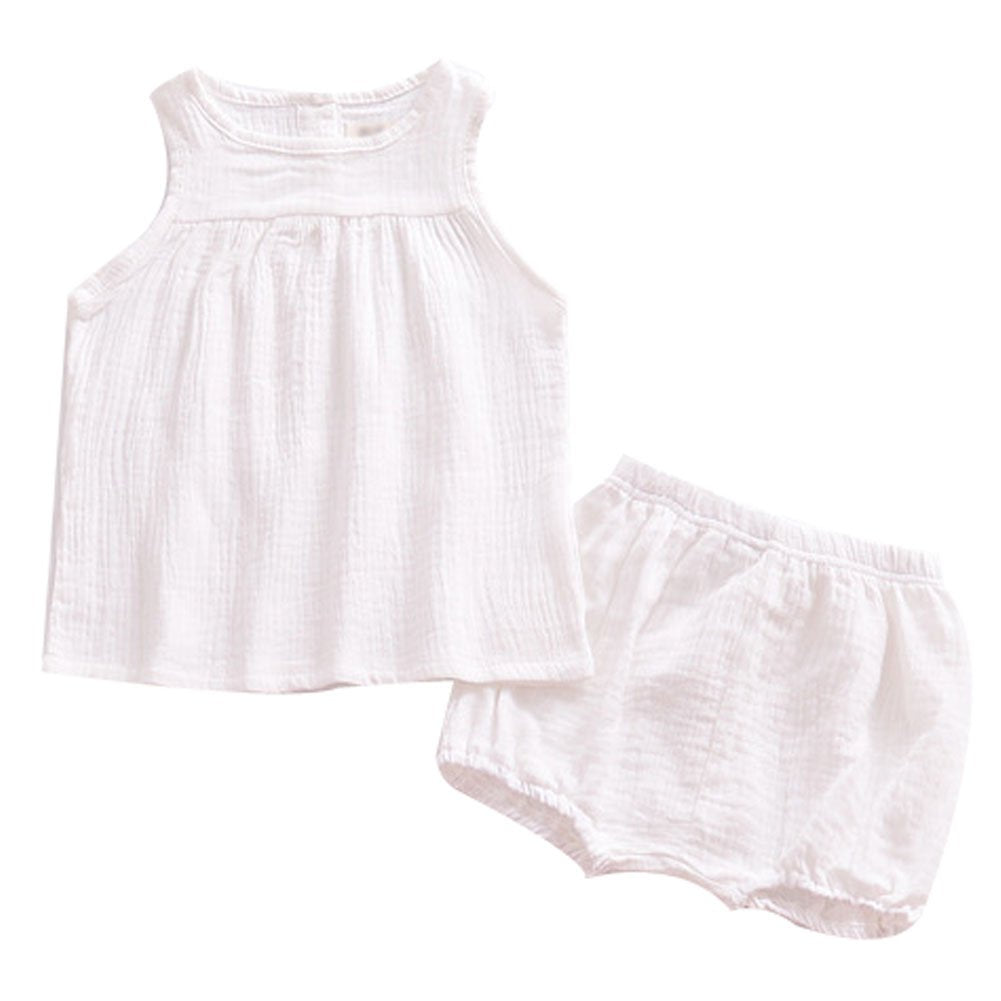 Looly Baby Outfits Unisex Girls Boys Cotton Linen Blend Tank Tops And Bloomers 110,White