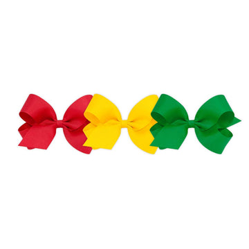 Wee Ones Girls' Large Bow 3 Pc Set Solid Grosgrain Variety Pack On A Weestay No-Slip Hair Clip - Red, Yellow And Green