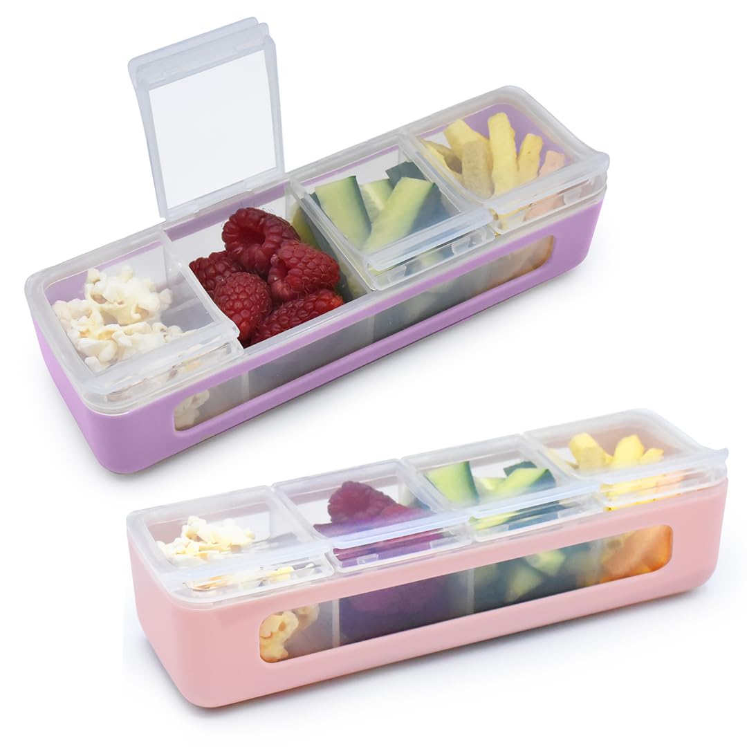 melii Snackle Box | 4 Compartment Divided Snack Container with Individual Lids, Kids Lunch & Travel Food Storage Organizer, BPA-
