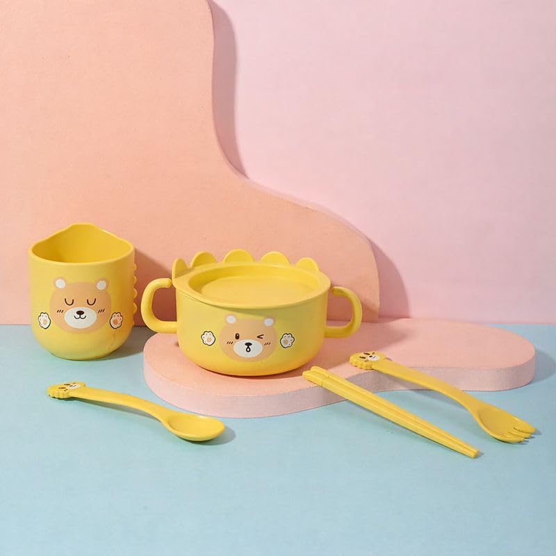 GETZET Baby Feeding Strong Bowl and Cup & 2 Training Chopsticks, 2 Spoon Tableware Kids Feeding Dinnerware Set, Dishwasher Safe,