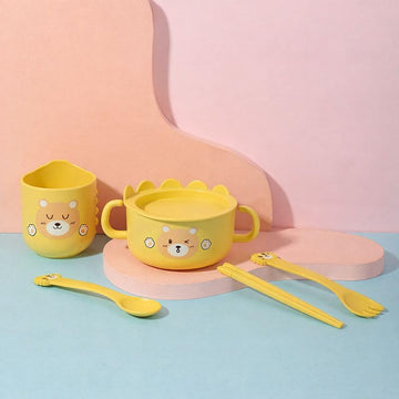 GETZET Baby Feeding Strong Bowl and Cup & 2 Training Chopsticks, 2 Spoon Tableware Kids Feeding Dinnerware Set, Dishwasher Safe,