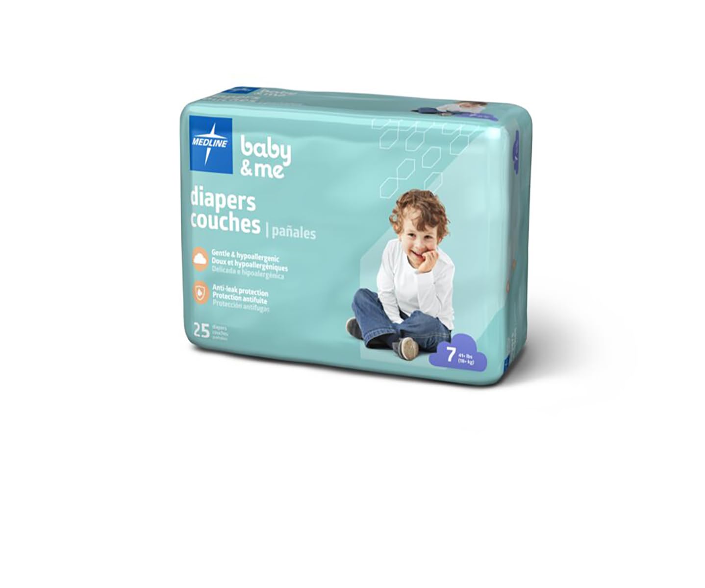 Medline Disposable Baby Diapers, Size 7 (41+ Lbs), Case Of 200
