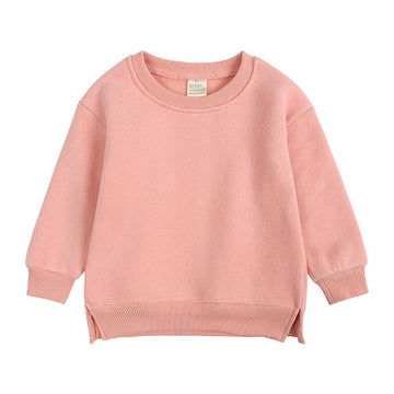Rukosu Toddler Baby Boy Girl Fleece Pullover Sweatshirt Solid Color Crewneck Blouse Shirt Tops Warm Fall Winter Clothes Pink 12-