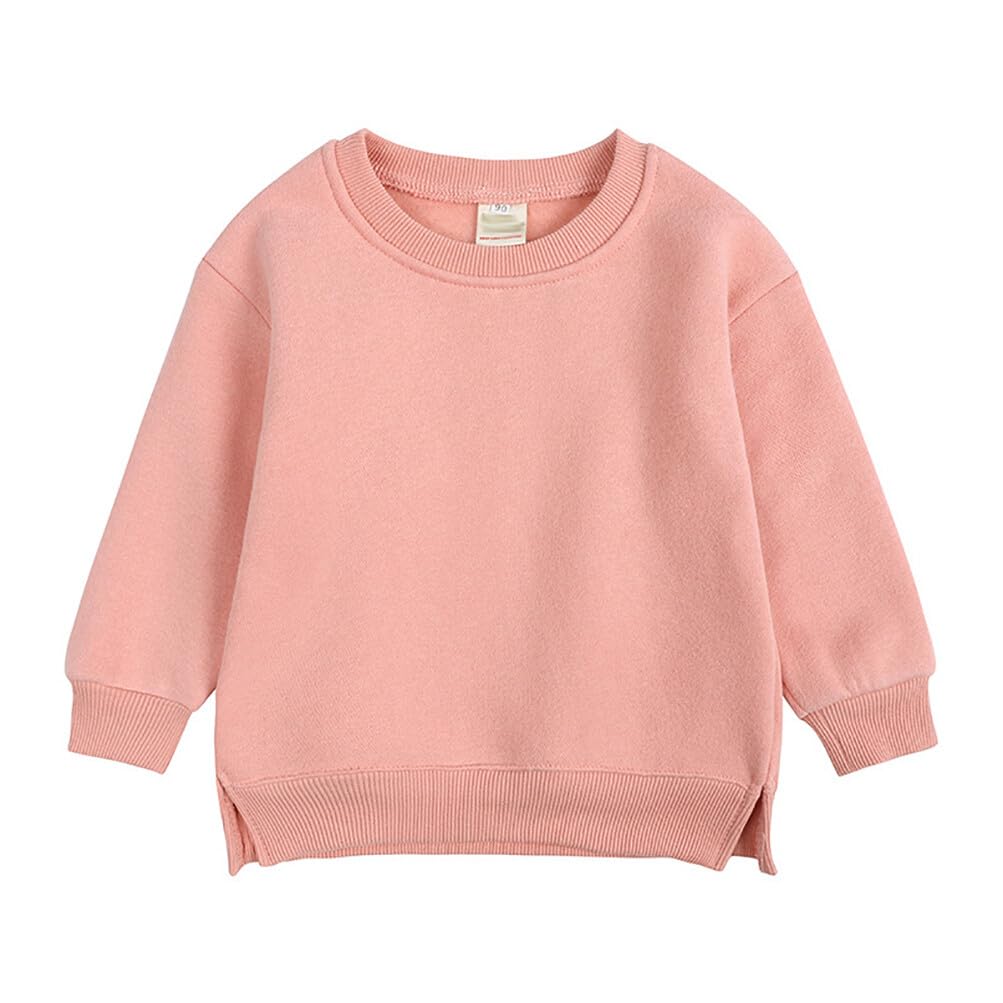 Rukosu Toddler Baby Boy Girl Fleece Pullover Sweatshirt Solid Color Crewneck Blouse Shirt Tops Warm Fall Winter Clothes Pink 4-5