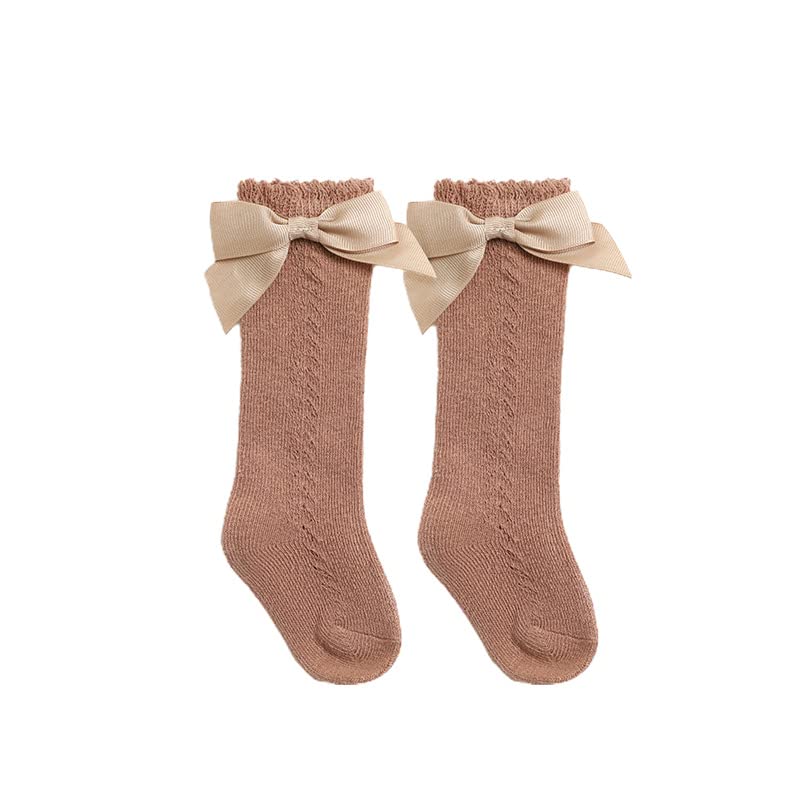 Qandsweet Baby Girl Knee-High Socks Toddlers Bow Stockings Newborn Infant Sock (1-3 Years, White,Black,Grey,Khaki,Brown)
