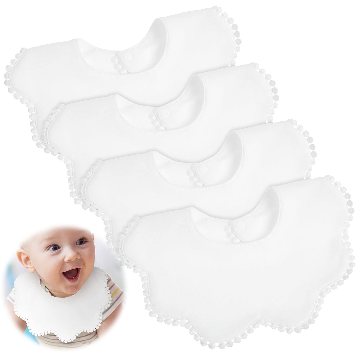 Jenpen 4 Pieces White Bibs For Baby Baby Girl Bandana Bibs Baby Bandana Drool Bibs 360 Bibs For Baby Girl Muslin Bibs Set For Te