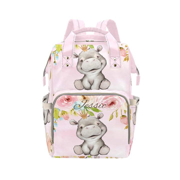 YallLocoMo Personalized Diaper Bag Backpack Gift Crown Rhino Pink Floral Rose Ultimate Nappy Bag: Spacious, Waterproof & Perfect