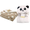 BRANDONN Supersoft Hooded and Printed Baby Fleece Blanket and Baby Bath Towel Beige and White, Pack of 2