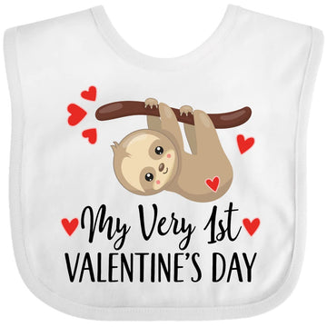 Inktastic My First Valentines Day Baby Sloth Baby Bib White 39C36