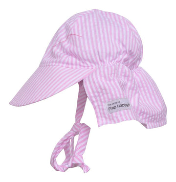 Flap Happy Baby Girls' Upf 50+ Original Light Weight Flap Hat With Ties, Pink Stripe Seersucker, Large