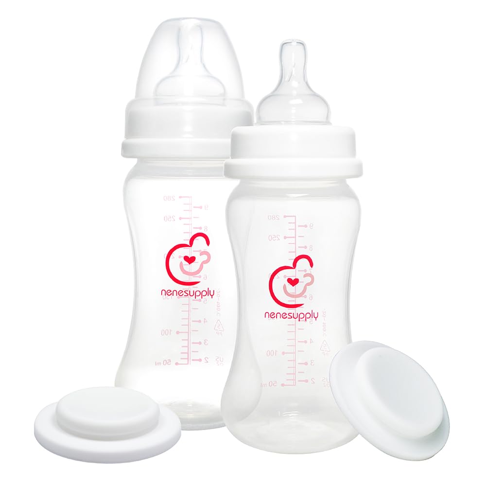 Nenesupply Feeding and Storage Bottles Collection for Spectra S1 S2 Motif Luna Breast Pumps 2 pc 9oz 280ml with Sealing Disc Ant