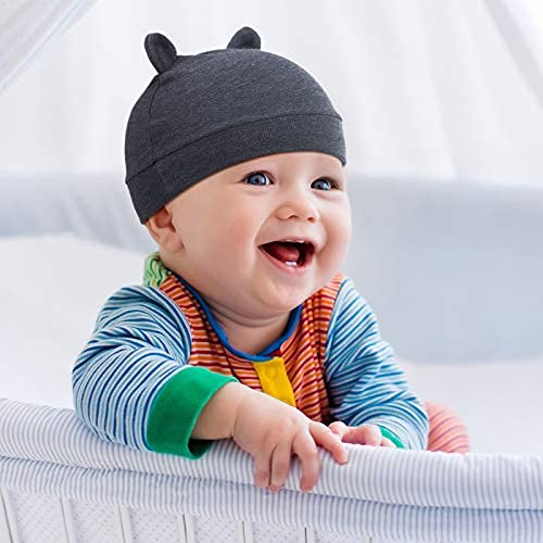 6 Pieces Newborn Baby Hat Bear Ears Infant Caps Baby Boy Girl Toddler Hats Infant Beanie Caps For 0-3 Months (Black White, Black