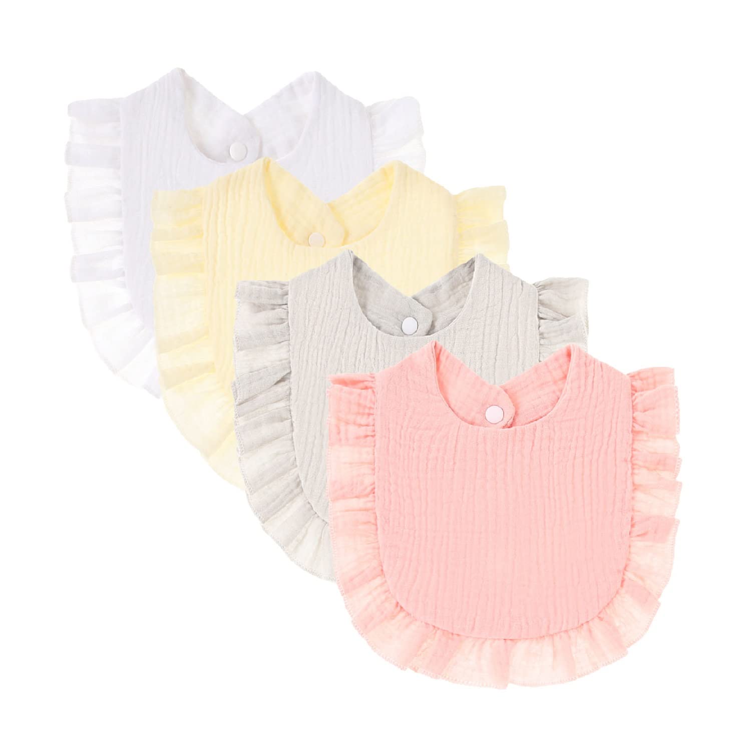 4 Pack Solid Muslin Baby Drool Bibs Set For Unisex Boys Girls Cotton Adjustable Teething Feeding Drooling Bibs (White Set)